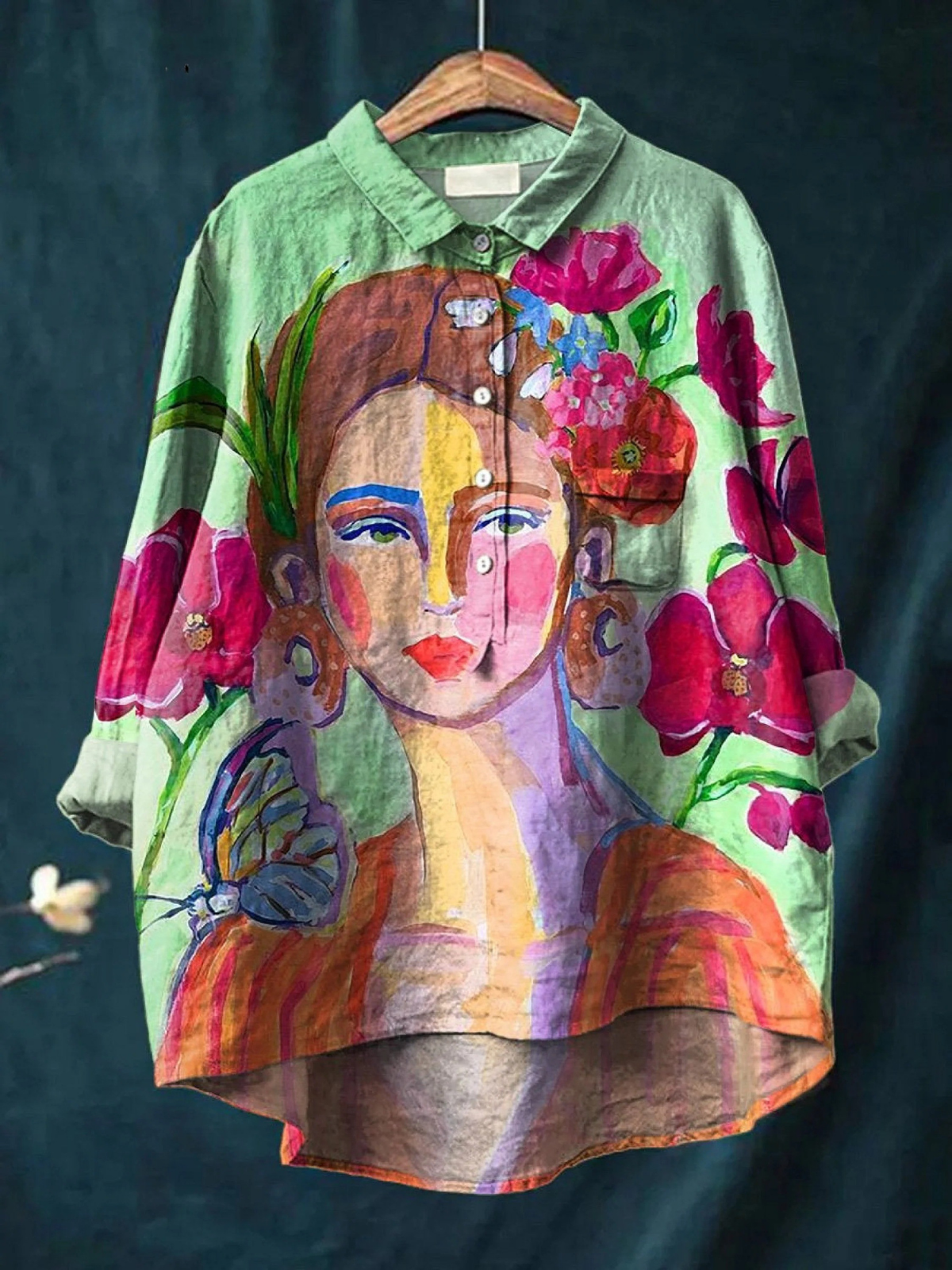 Ida | Women's Casual Blouse Featuring an Oil Painting Portrait Design