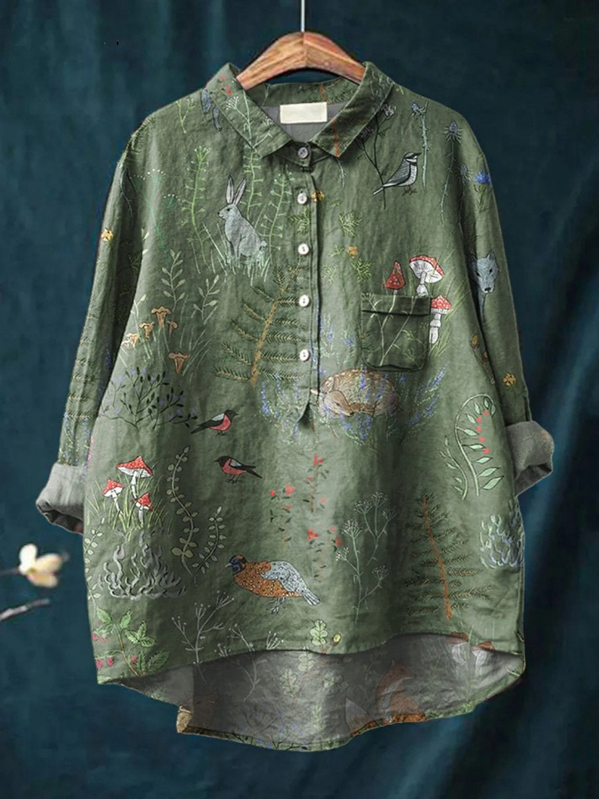 Rose | Women's Casual Blouse Featuring Forest and Animal Design