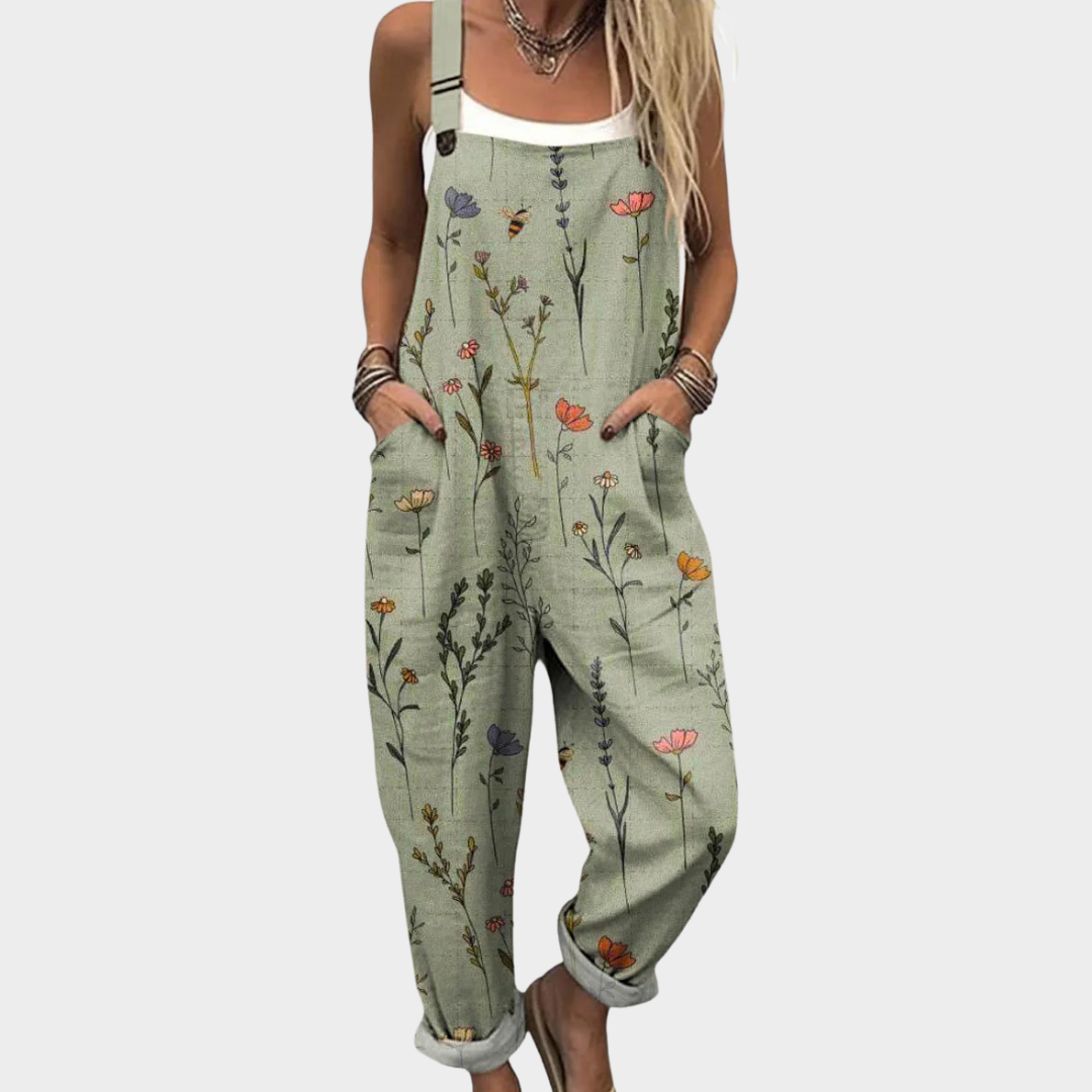 Comfortable Printed Dungarees, Green - Print 9