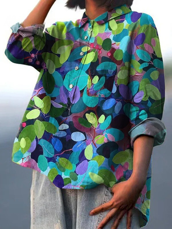 Lotte | Women's Relaxed Blouse Featuring Forest Art Print