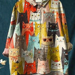 Paula | Women's Casual Blouse Featuring Artistic Cat Design