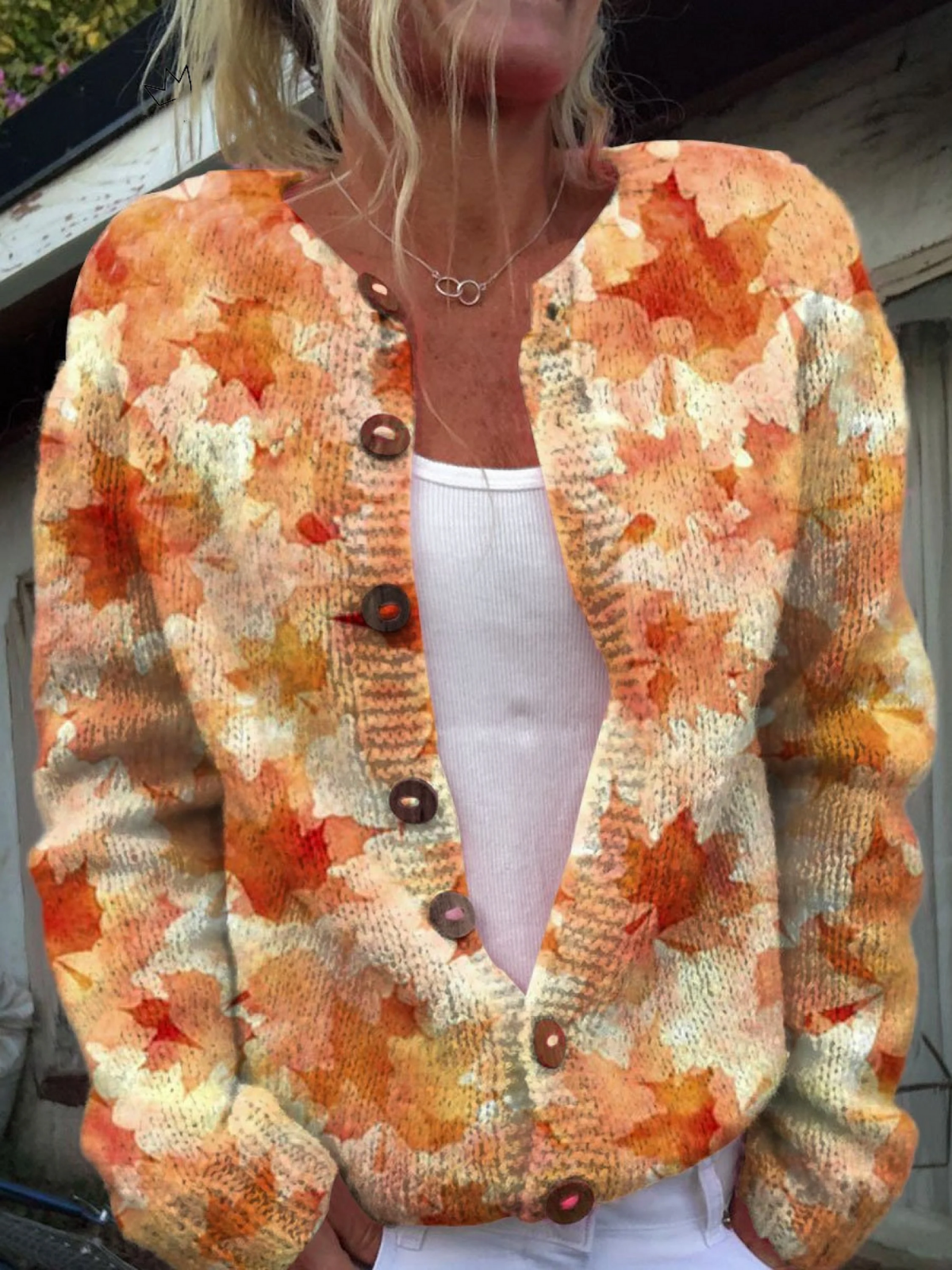 Ophelia | Leaf Print Autumn Cardigan