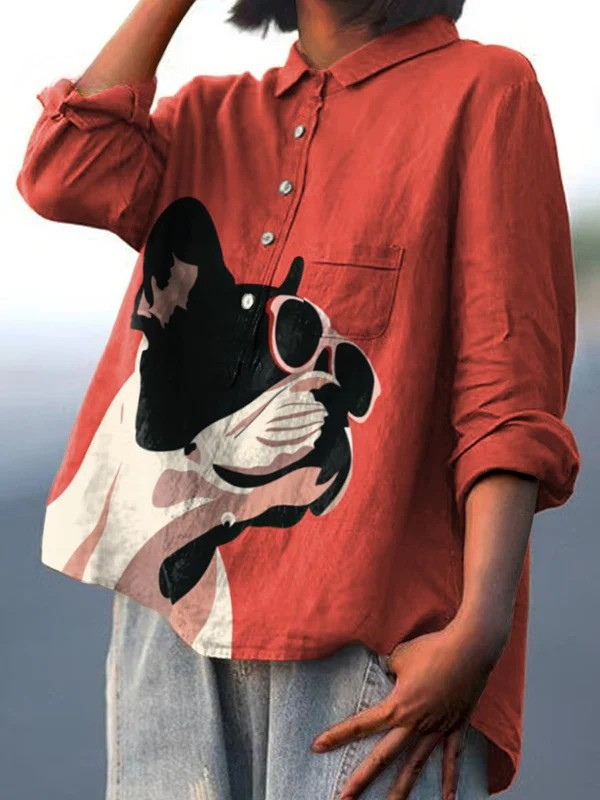 Paula | Casual Blouse Featuring Adorable French Bulldog Design