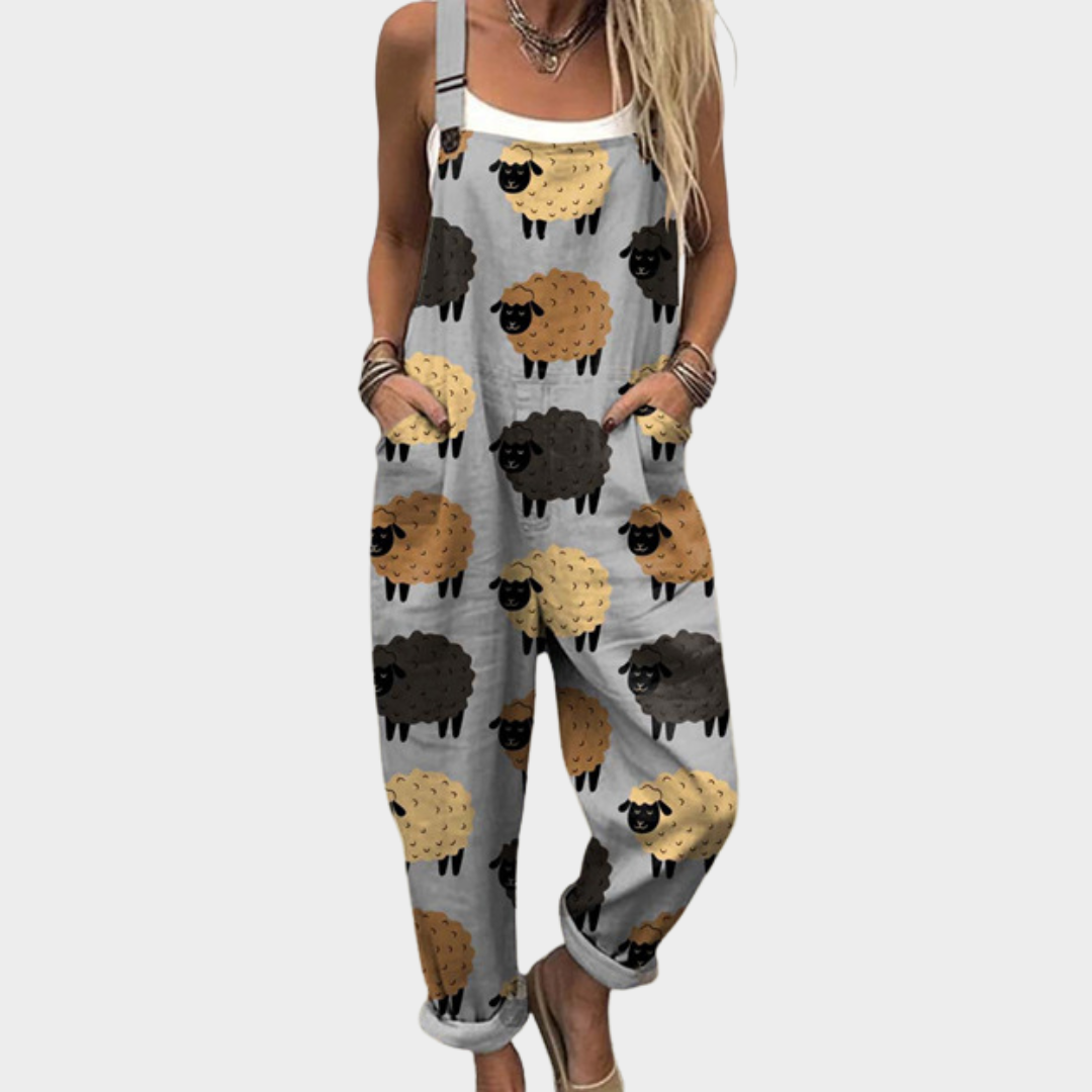 Comfortable Printed Dungarees, Grey - Print 2
