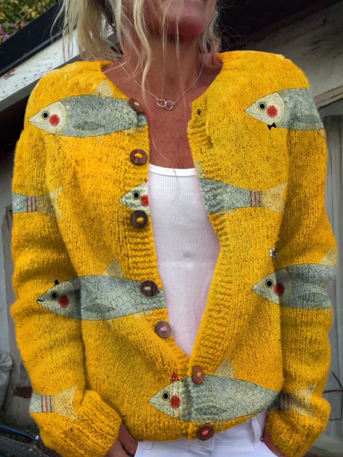 Genevieve | Fish Print Autumn Cardigan