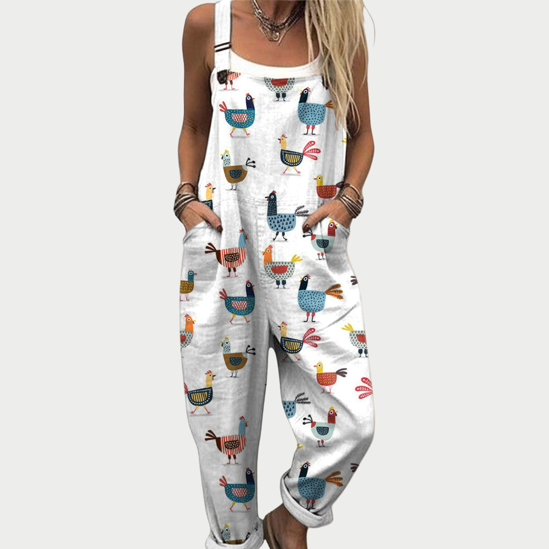 Comfortable Printed Dungarees, White - Print 4