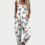 Comfortable Printed Dungarees, White - Print 4