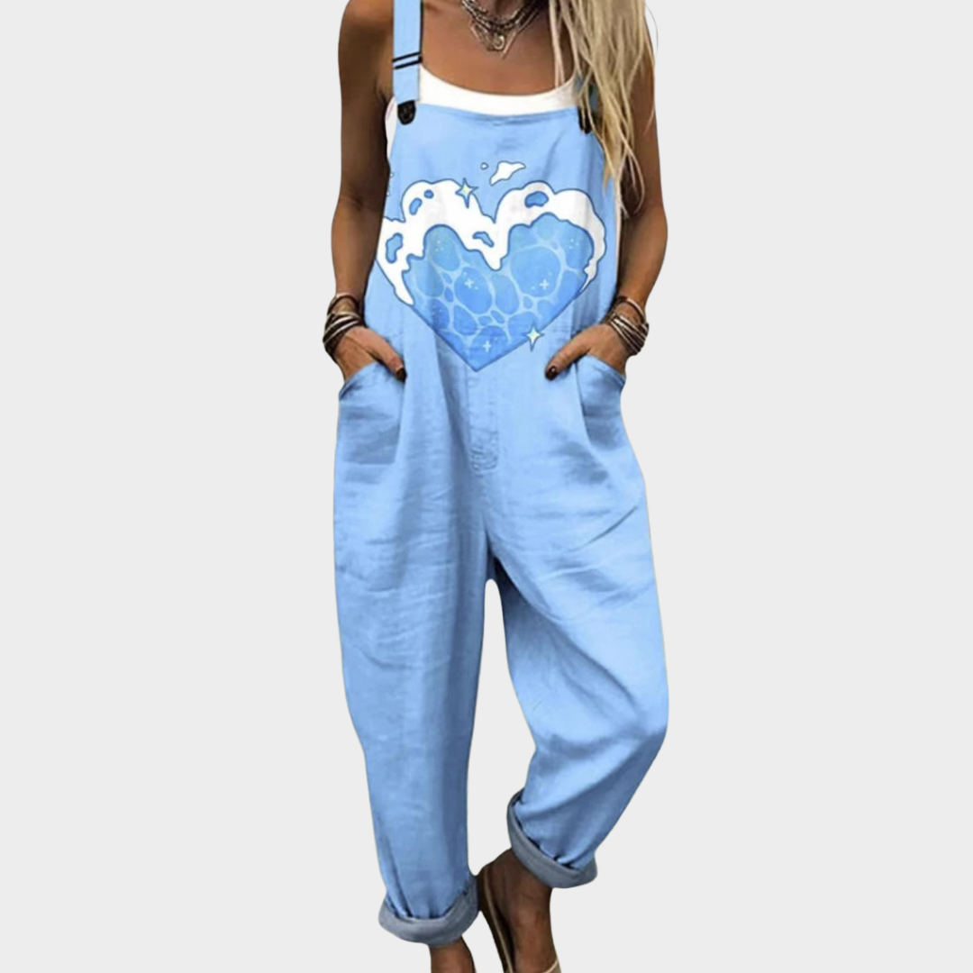 Comfortable Printed Dungarees, Blue