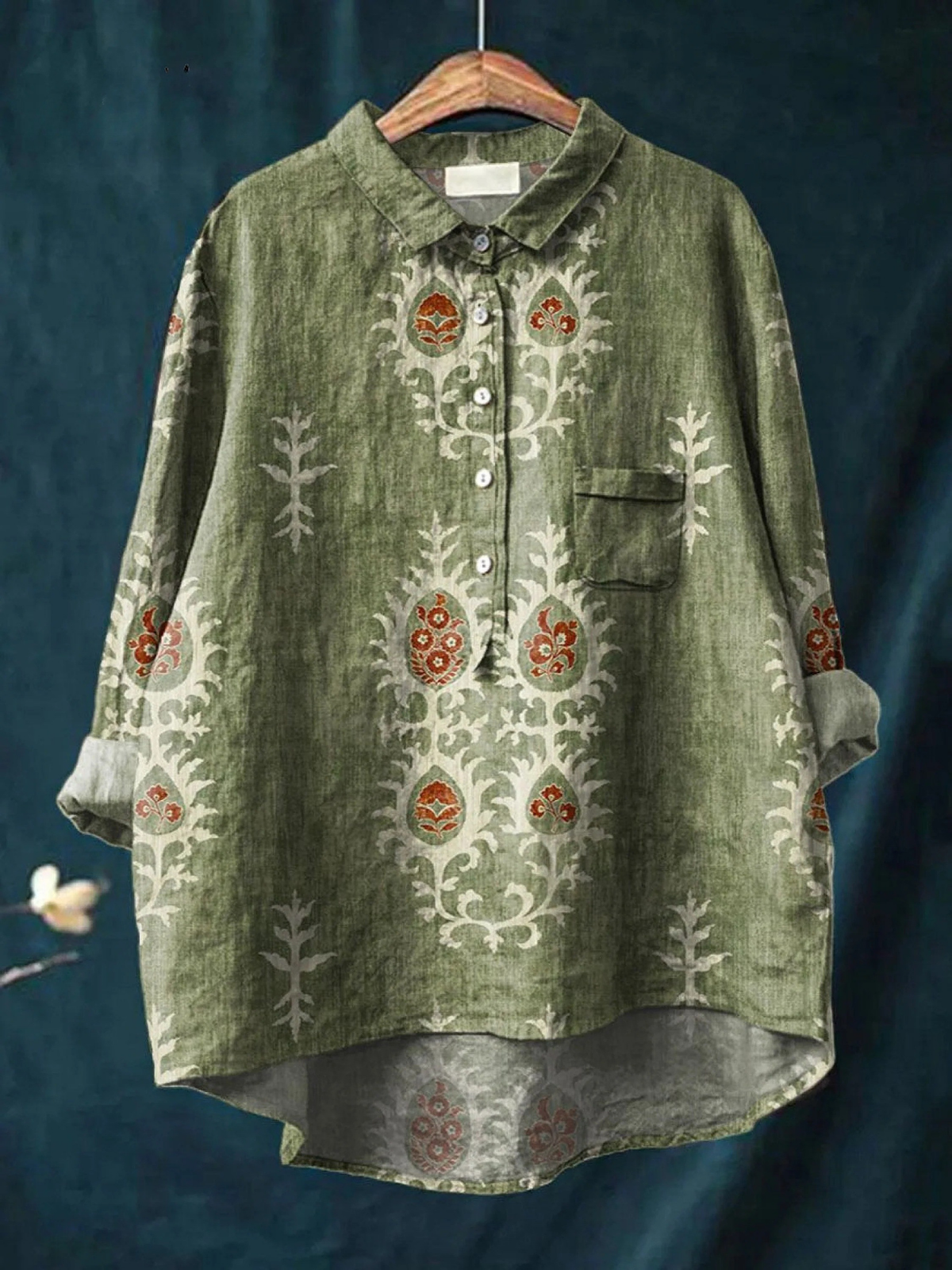 Rose | Casual Women's Blouse Featuring Vintage Ethnic Floral Design