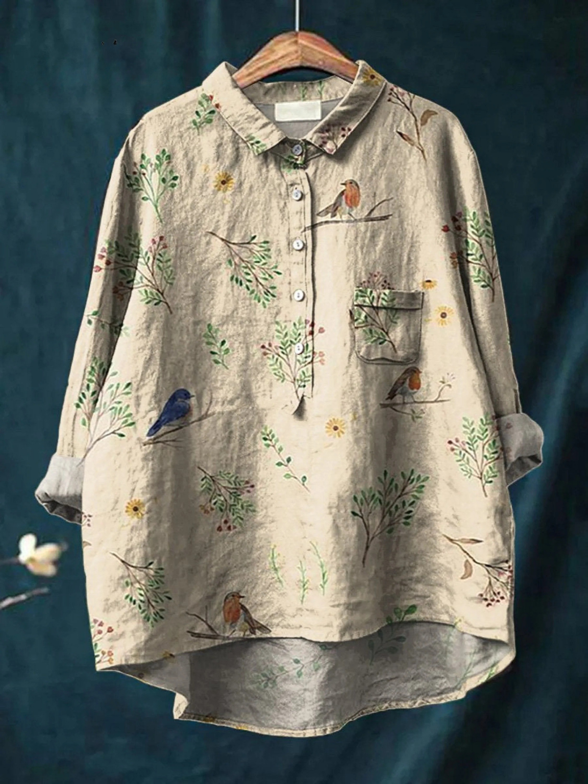 Lotte | Women's Casual Blouse Featuring Branch and Robin Design