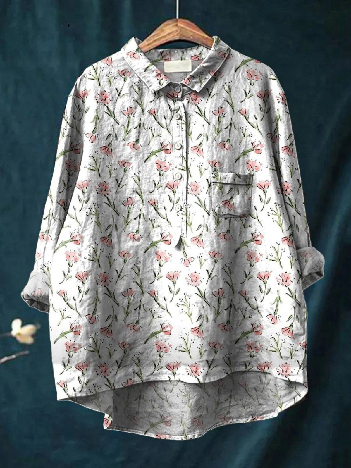 Paula | Women's Casual Blouse with Pink Floral Spring Design