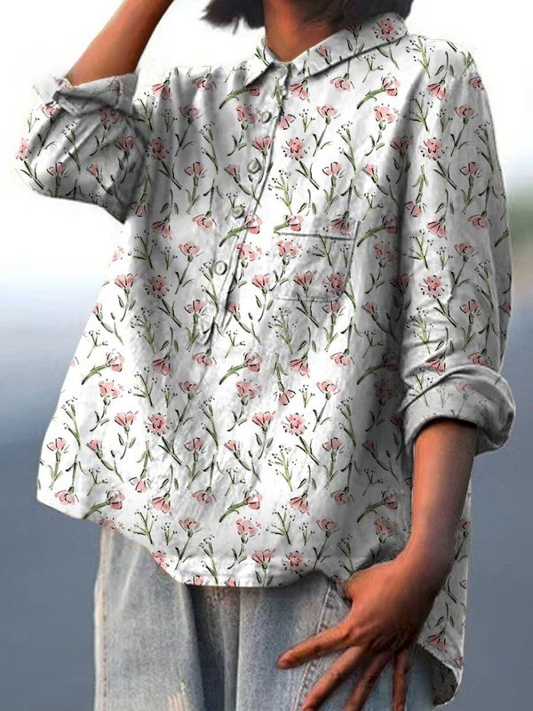 Paula | Women's Casual Blouse with Pink Floral Spring Design