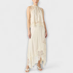 Kaia - Satin Blouse with Lace Trim and Pleated Neckline in Set