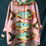 Ida | Vintage-Inspired Casual Women's Blouse Featuring Fish Artwork