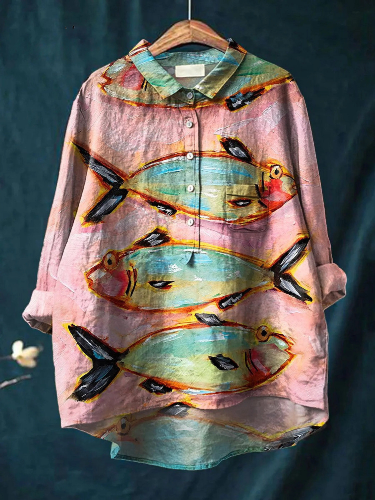 Ida | Vintage-Inspired Casual Women's Blouse Featuring Fish Artwork