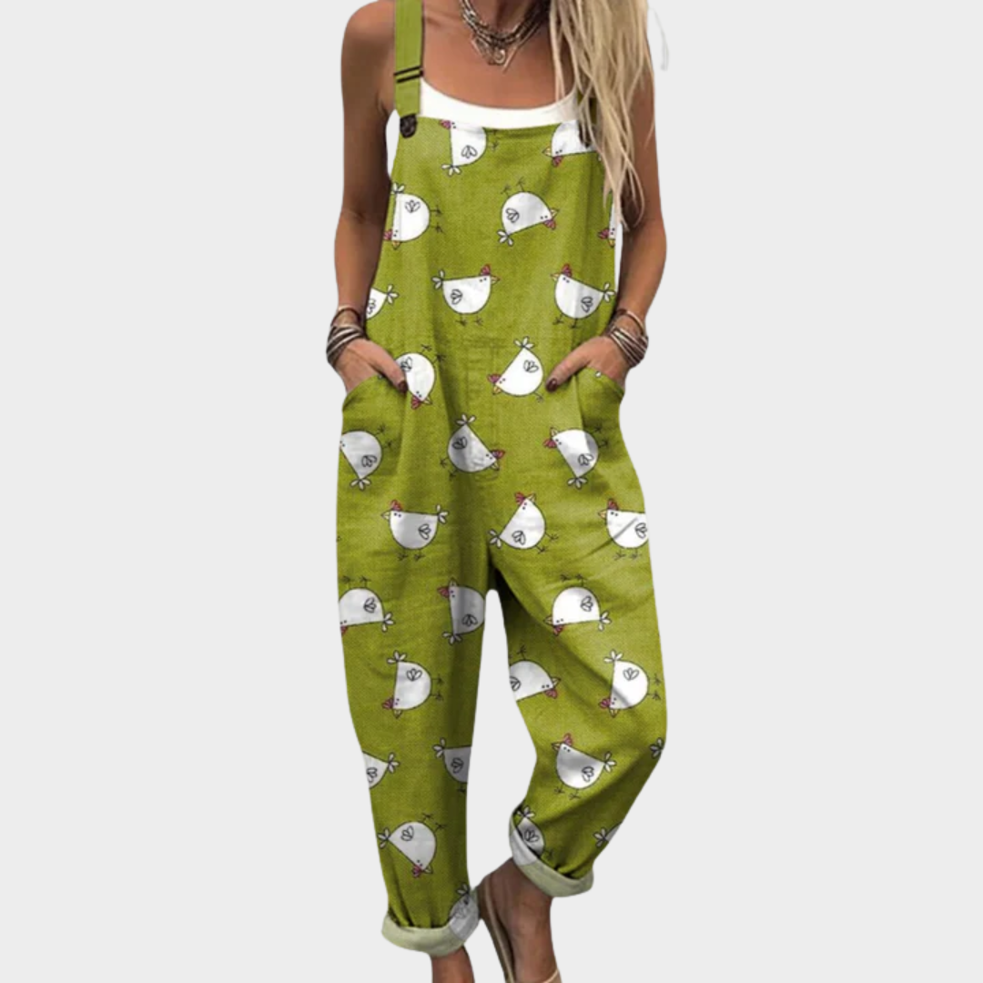 Comfortable Printed Dungarees, Green / Grey