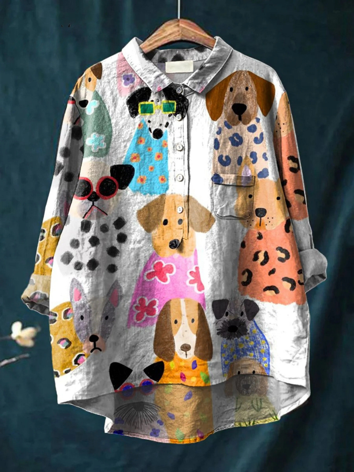 Ida | Fun Casual Blouse Featuring Vibrant Cartoon Dog Design