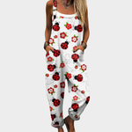 Comfortable Printed Dungarees, White / Red