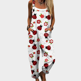 Comfortable Printed Dungarees, White / Red