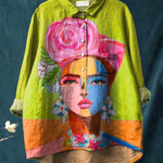 Martha | Casual Blouse Featuring Frida Portrait in Oil Print