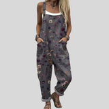Comfortable Printed Dungarees, Grey/Purple