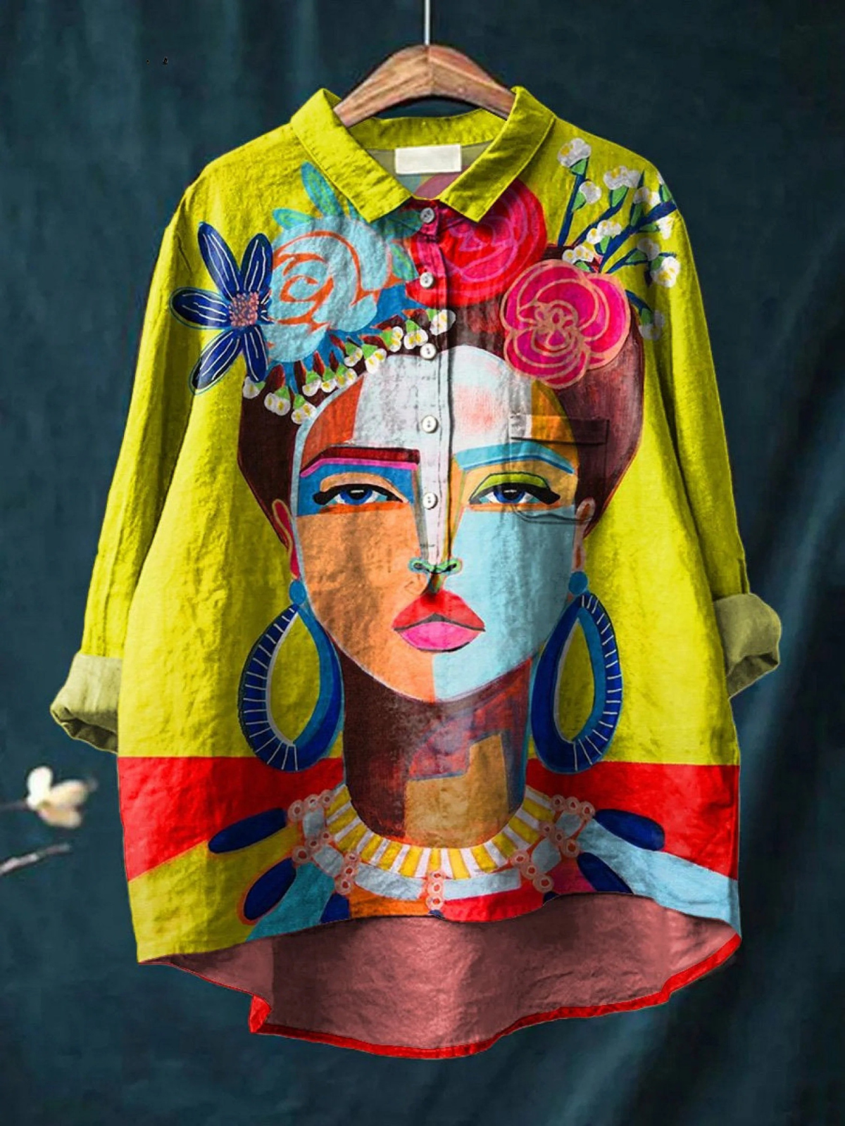 Martha | Casual Blouse Featuring Frida Portrait in Oil Print