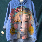 Martha | Casual Blouse Featuring Frida Portrait in Oil Print