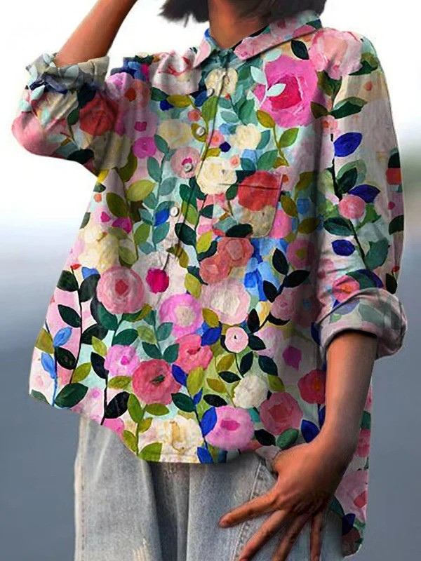 Rose | Women's Casual Blouse Featuring Vibrant Spring Floral Design