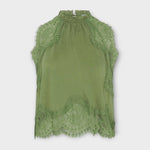 Kaia - Satin Blouse with Lace Trim and Pleated Neckline in Set
