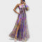 Elegant evening dress with one shoulder strap and tailored cut