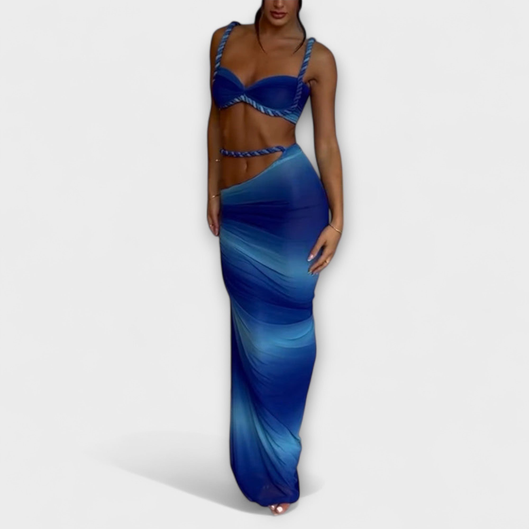 Jane - Stylish Gradient Braid Crop Top & Overskirt Duo