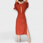 Holly - Casual Dress with V-Neck in Cotton-Linen Blend with Tie