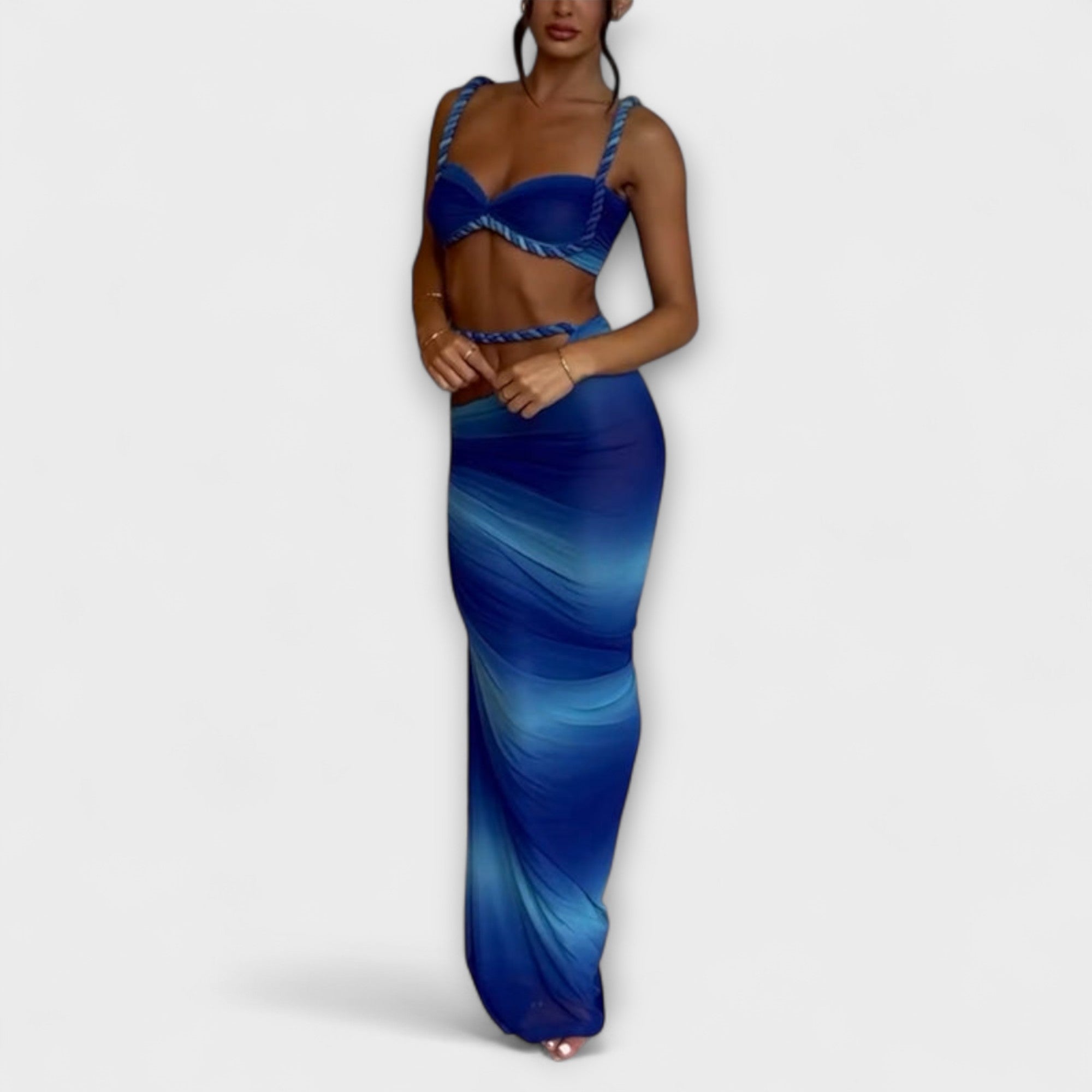 Jane - Stylish Gradient Braid Crop Top & Overskirt Duo