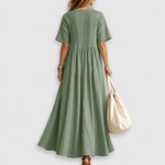 Elowen | Pintuck V-Neck Linen Maxi Dress