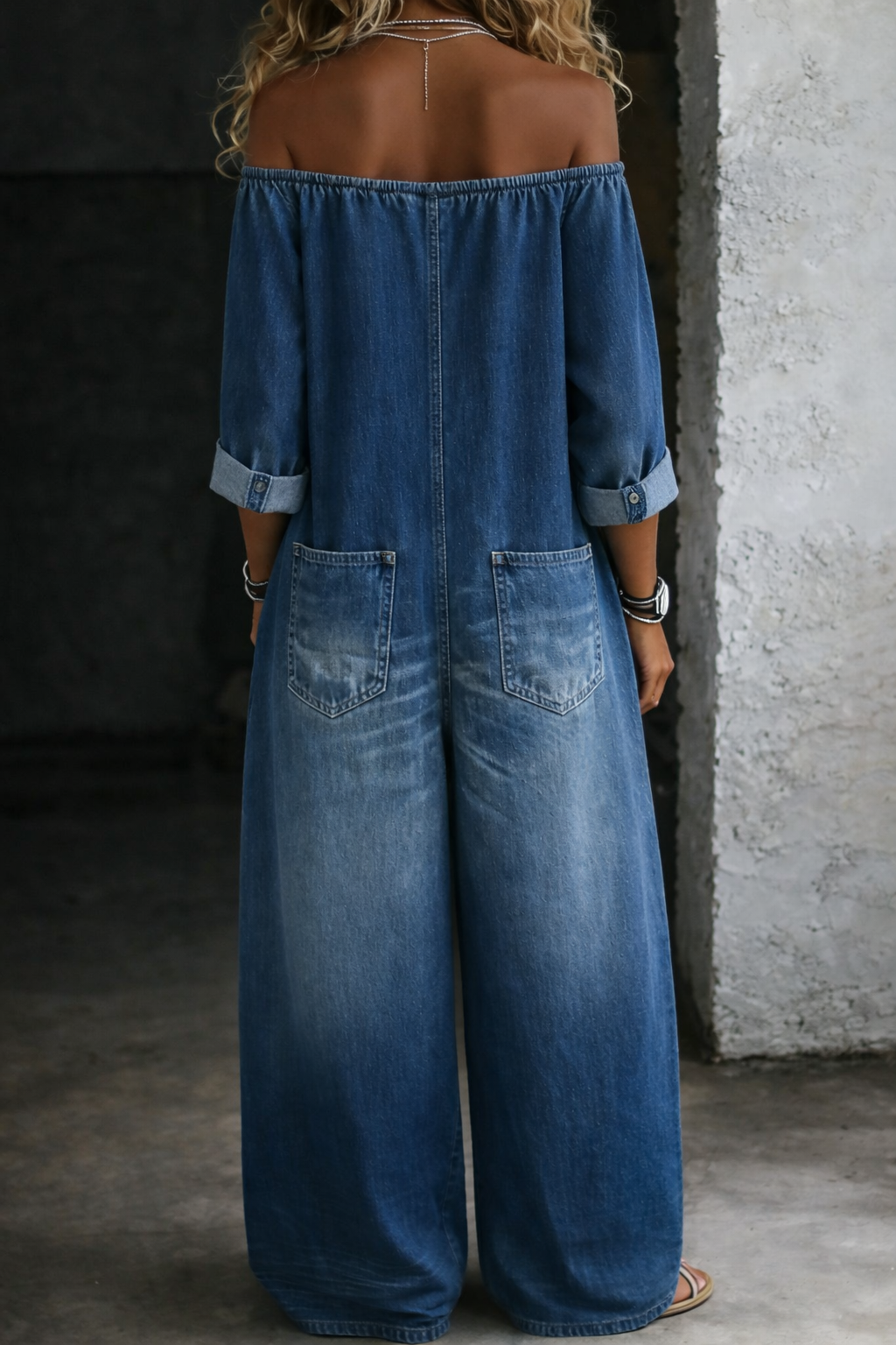 Elsie - Long-Sleeve Off-the-Shoulder Jumpsuit