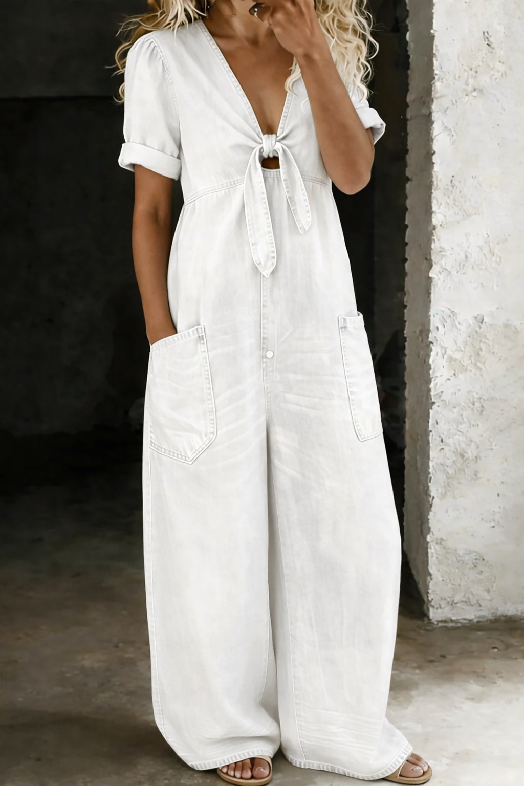 Freya - Short-Sleeve V-Neck Jumpsuit
