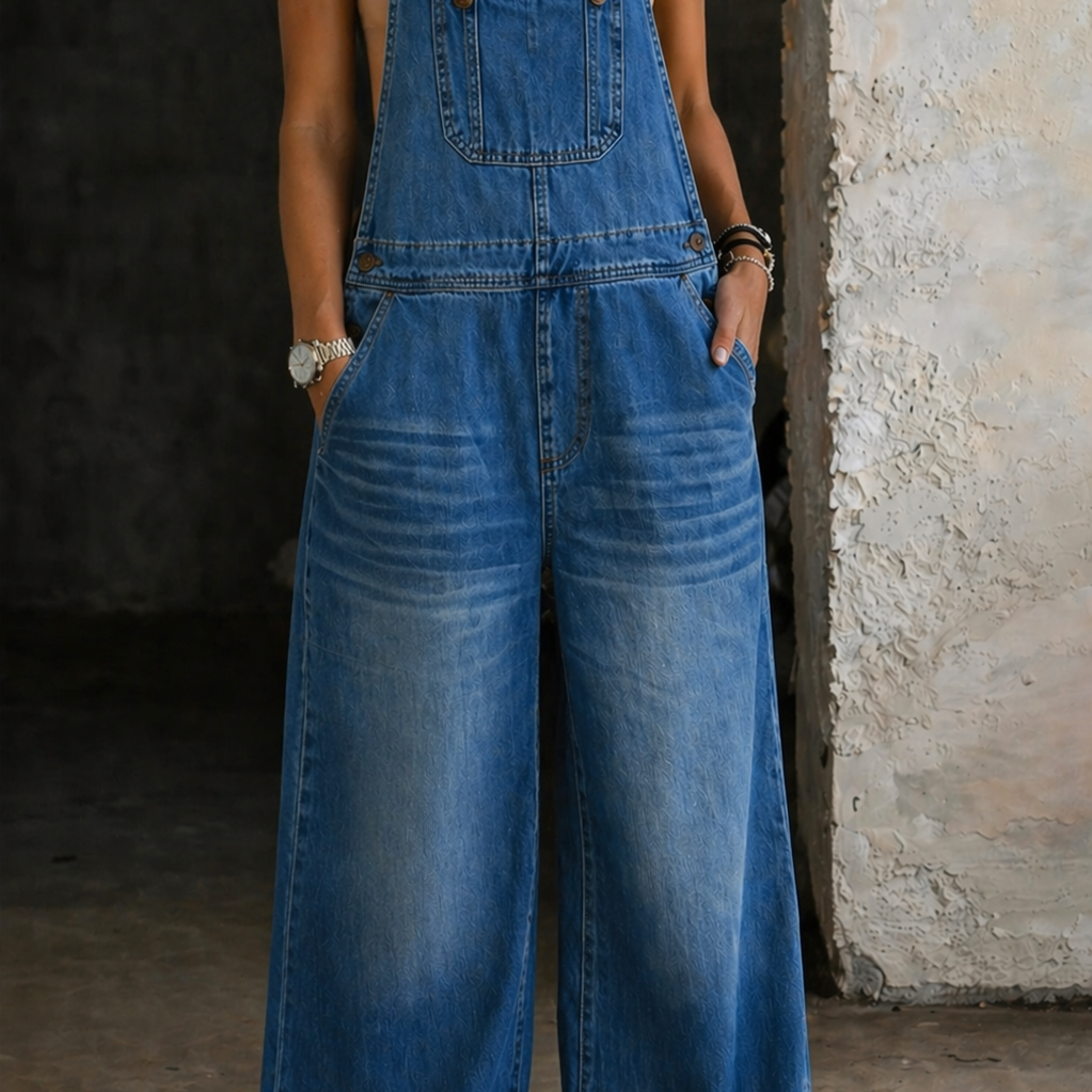 Phoebe - Elasticated-Waist Denim Dungarees