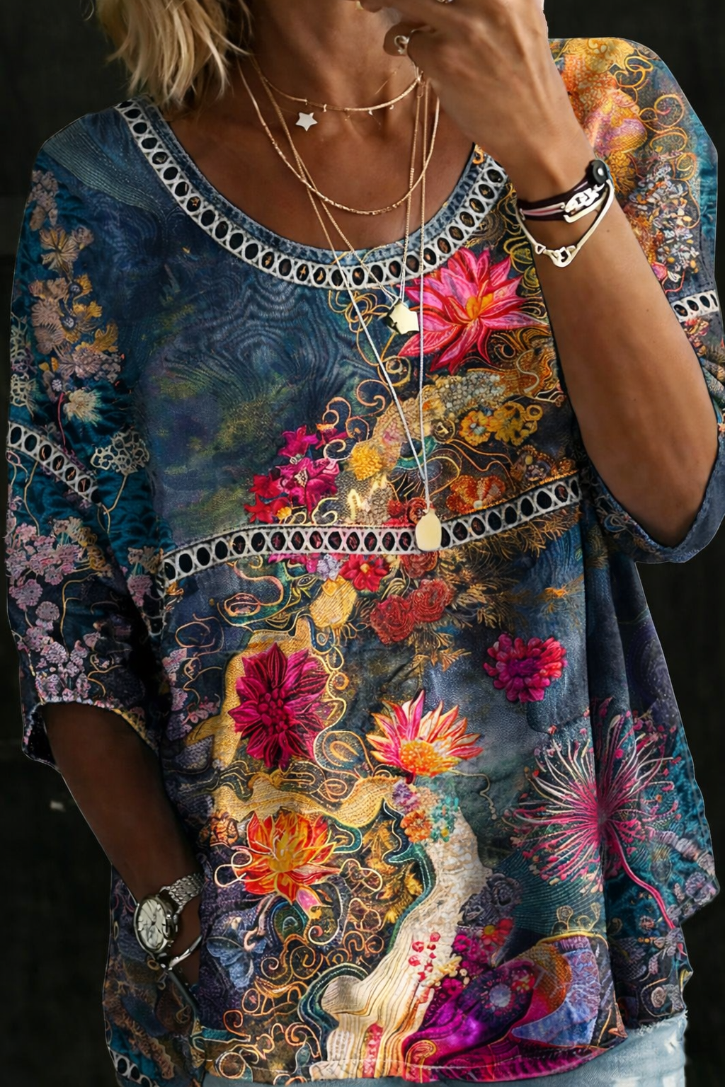 Ava - Vintage Floral Denim Blouse