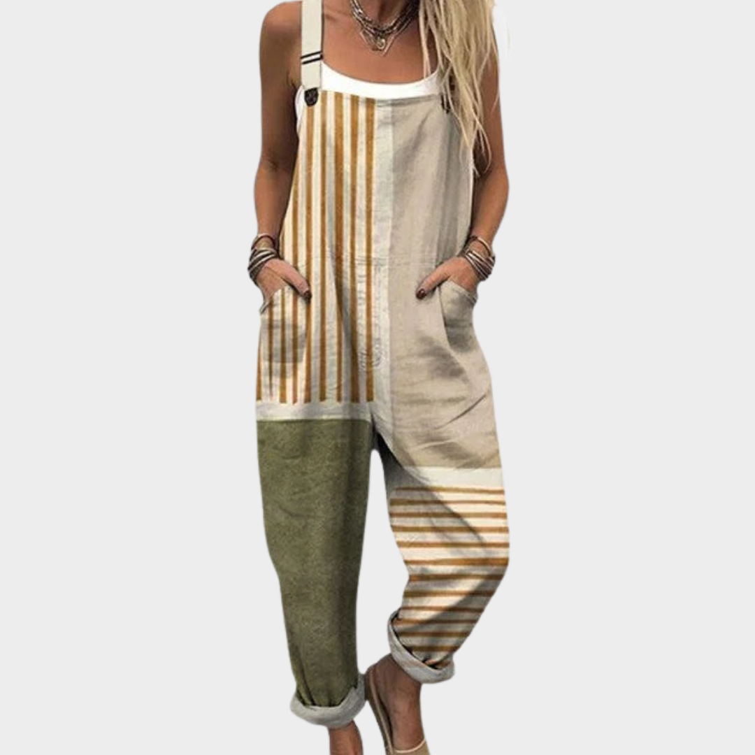 Comfortable Printed Dungarees, Beige / Green