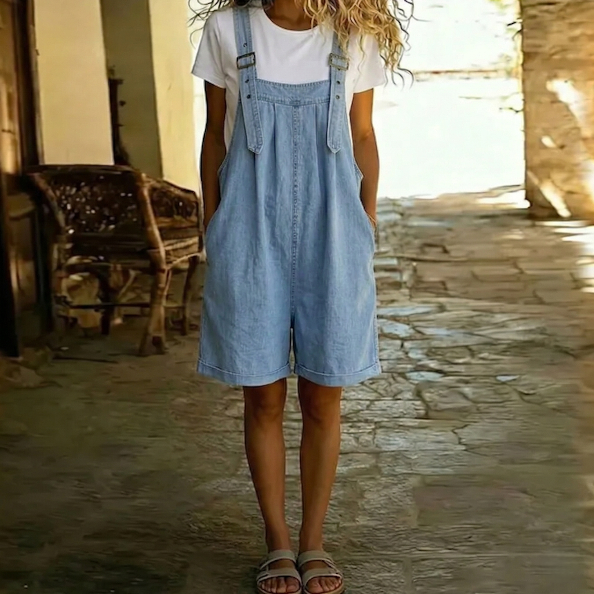 Charlotte - Short Denim Jumpsuit with Soft Cotton Feel