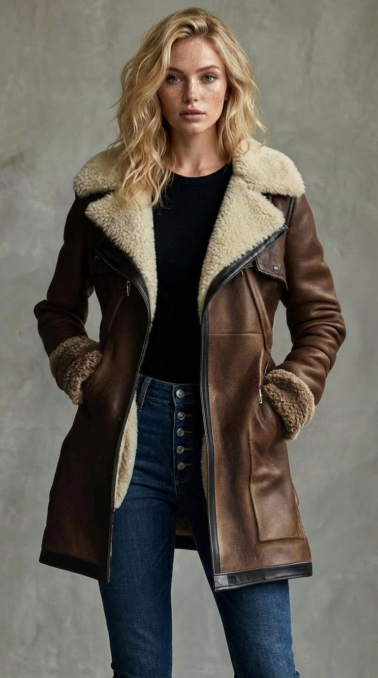 VINTAGE COAT WITH CONTRAST LAMBSKIN COLLAR