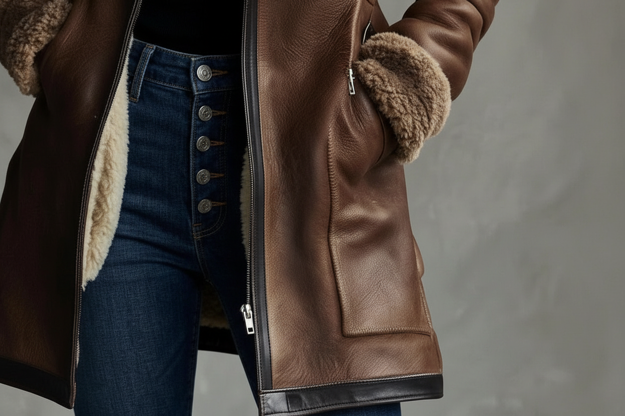 VINTAGE COAT WITH CONTRAST LAMBSKIN COLLAR