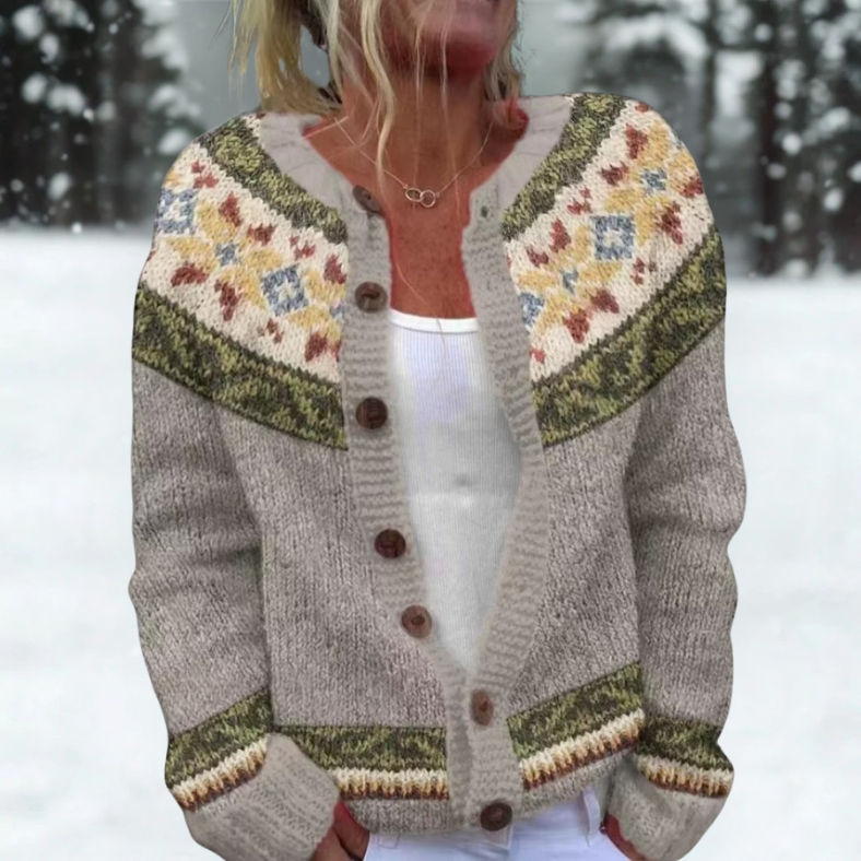 Viola | Heather Folk Trim Cardigan