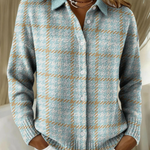 Clara | Sky Blue Checked Button Knit