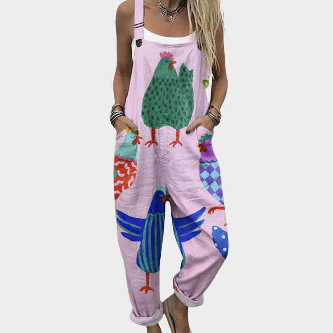 Comfortable Printed Dungarees, Pink