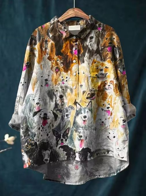 Sophie | Artistic Dog Print Casual Blouse