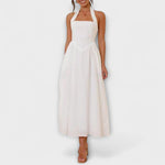 Lydia - Mid-Length Black Halter Dress with Waist Detail