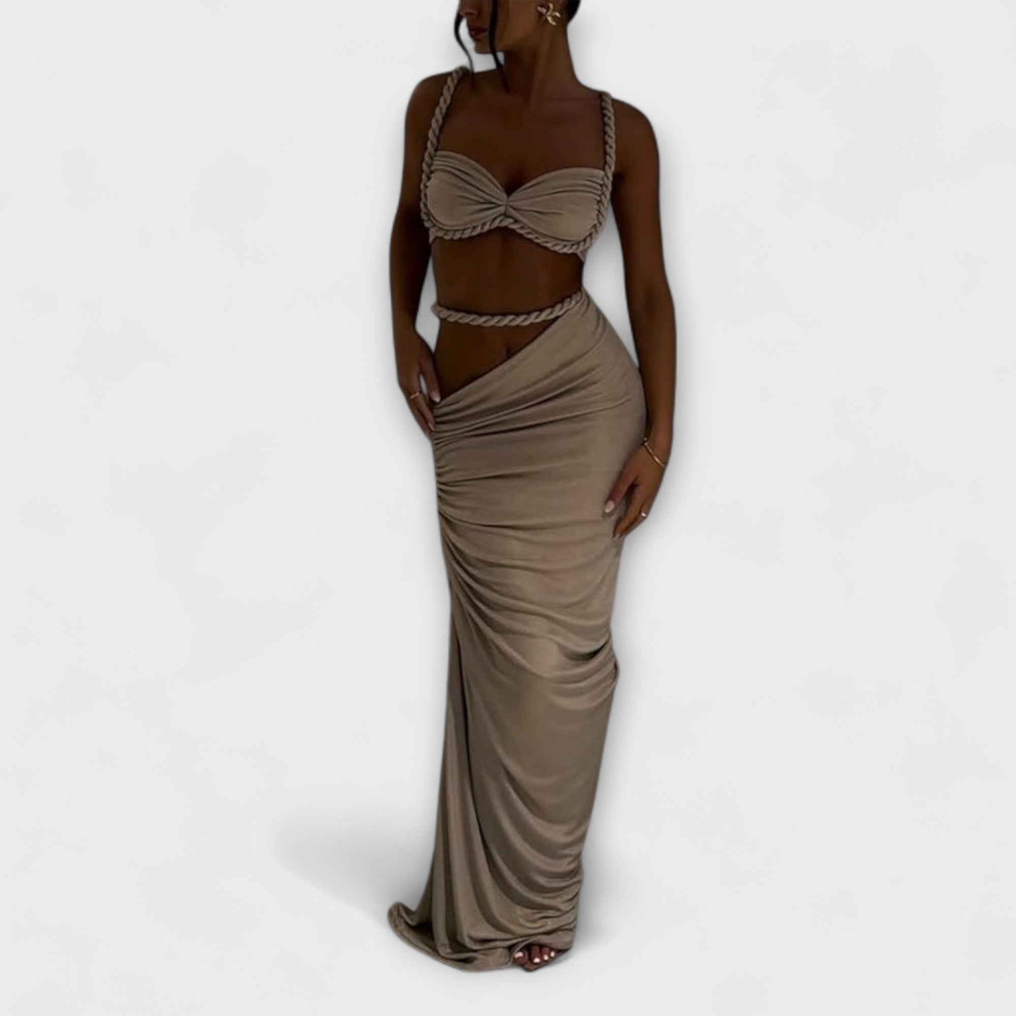 Jane - Stylish Gradient Braid Crop Top & Overskirt Duo