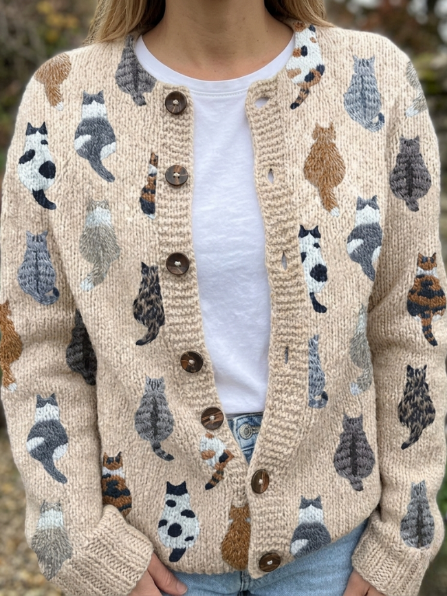 Delilah | Cat Print Autumn Cardigan