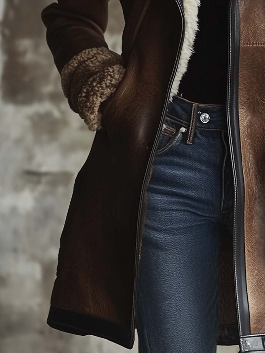 VINTAGE COAT WITH CONTRAST LAMBSKIN COLLAR